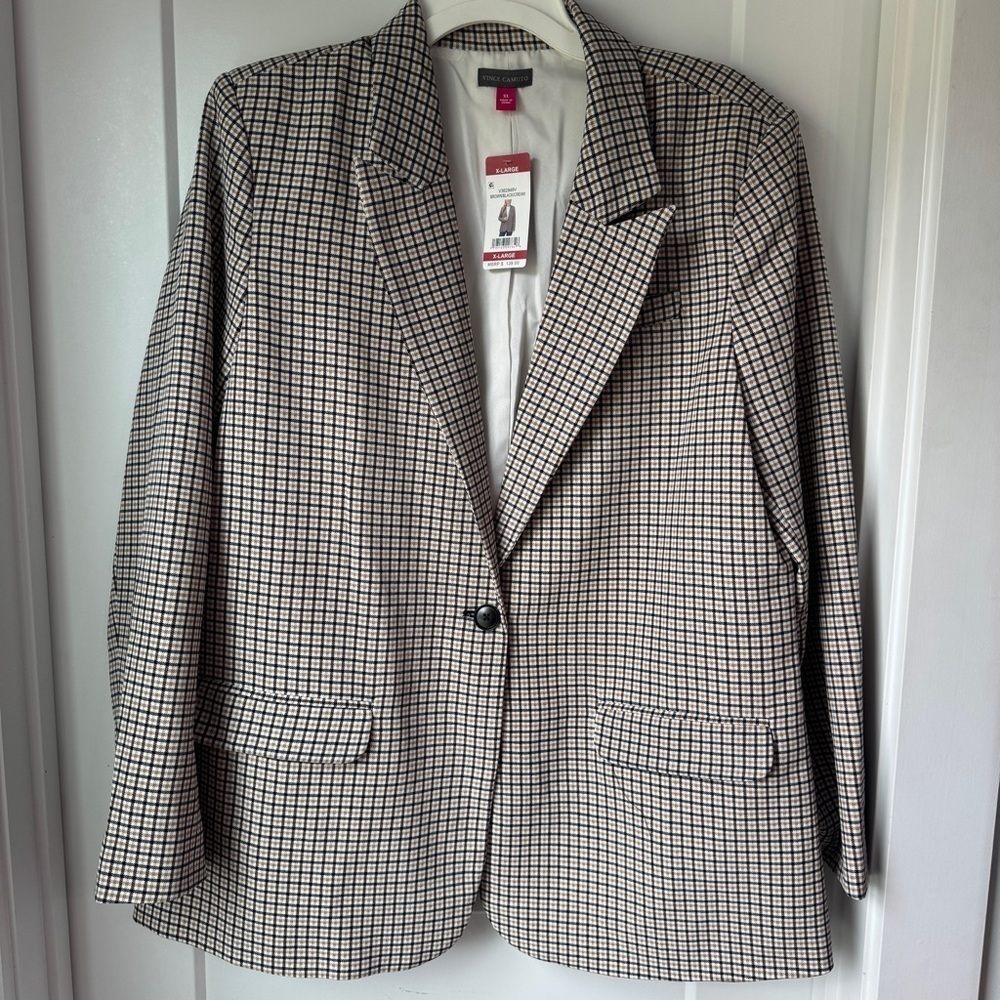 Vince Camuto Check Notched-Collar Single-Button Blazer Jacket XL V362948V NWT